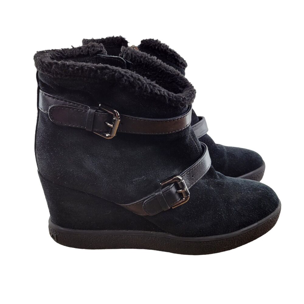 Aquatalia Christie‎ Boots Womens Size 8 Black Suede Wedge Heel Waterproof